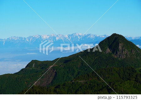 初夏の志賀高原 渋峠のぞきより望む北アルプス連峰 天空の大パノラマと雲海の風景 初夏の志賀高原 渋峠のぞきより望む北アルプス連峰 天空の大パノラマと雲海の風景 115793325