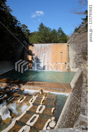 晴れの日の青い川の自然風景 115793681