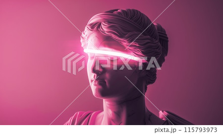Neon Glowing Headband on Classical Sculpture in Pink Light 115793973
