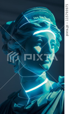 Neon-Lit Classical Marble Statue Bust with Futuristic Illumination 115793975