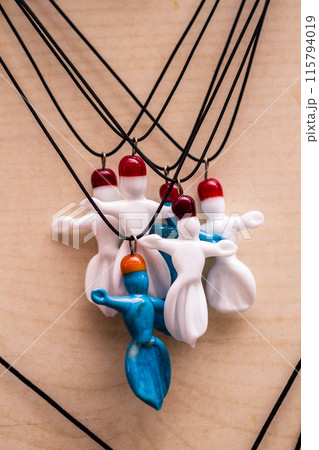 Handcrafted Multicolored Murano Glass Whirling Dervish Necklaces in Local Bazaar Handcrafted Multicolored Murano Glass Whirling Dervish Necklaces in Local Bazaar 115794019