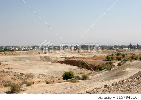 View of the ancient city of Jericho from the west, Jordan Valley, West Bank, Palestine, Israel View of the ancient city of Jericho from the west, Jordan Valley, West Bank, Palestine, Israel 115794516