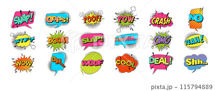 Comic sound speech effect bubbles set in trendy retro style 115794889