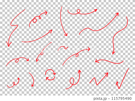 シンプルなペンの手書きの矢印セット ベクター 赤 115795490