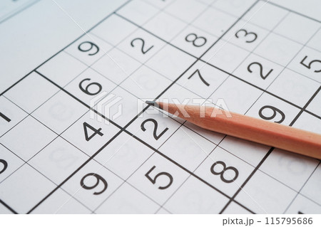Sudoku puzzle, game to play for keep you brain younger for developing Alzheimer disease in senior patient. 115795686