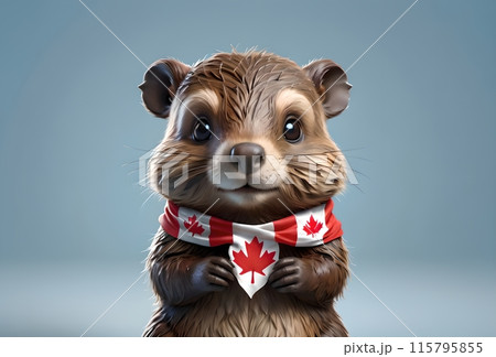 beaver with the flag of Canada, a patriot of his country 115795855