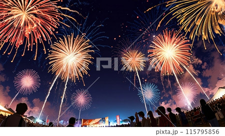 花火大会、打ち上げ花火を見る 115795856