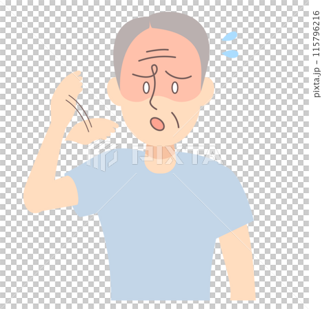 Elderly man looking up in the heat Elderly man looking up in the heat 115796216