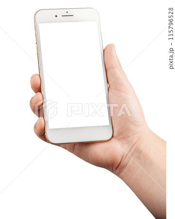 Cell phone in hand on white background Cell phone in hand on white background 115796528