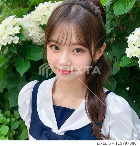 紫陽花と女子高生 115797080