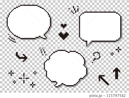 Pixel art style speech bubble and icon set 115797582