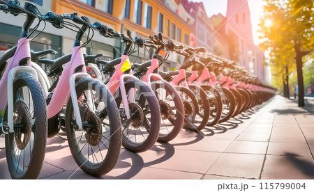 CG素材　多数の電動自転車のイメージ素材 115799004