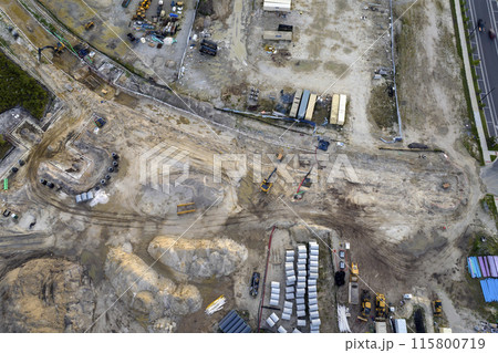Prepared for building works construction site with many equipment in american rural area. Development of residential housing in US suburbs 115800719