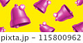 Pink bells with heart notification icons on yellow background, vector baner. 115800962