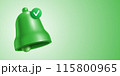 Green notification bell with checkmark on white-green gradient background 115800965