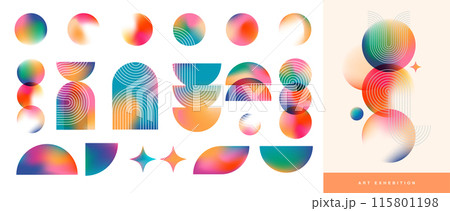 Abstract Vibrant Geometric shapes collection, colorful backgrounds design. Bold modern design 115801198
