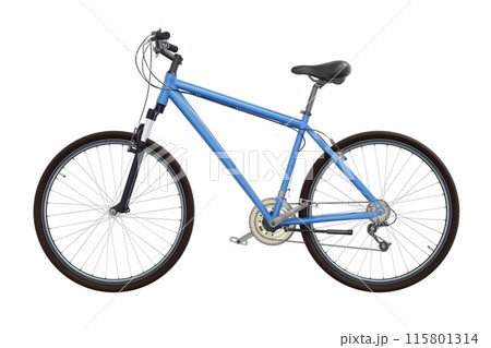Blue bicycle, side view isolated on white background, 3D illustration Blue bicycle, side view isolated on white background, 3D illustration 115801314