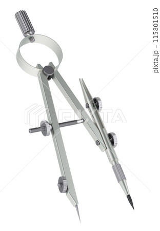 Compass, drawing instrument. 3D rendering Compass, drawing instrument. 3D rendering 115801510