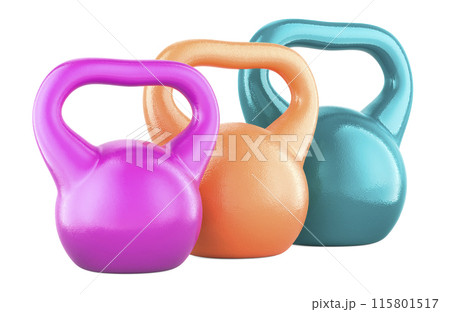Set of colored kettlebells, for Women Fitness Training. 3D rendering 115801517