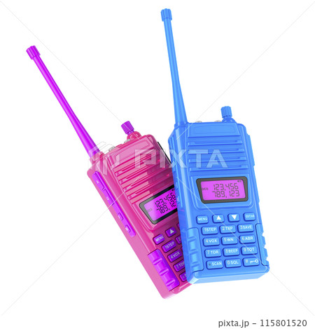 Walkie-Talkies, blue and pink color. 3D rendering Walkie-Talkies, blue and pink color. 3D rendering 115801520