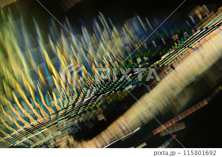 朝日を浴びて虹色に輝くクモの巣 115801692