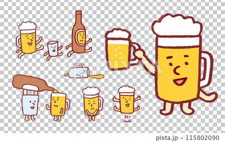 Cute characters representing alcohol such as draft beer 115802090