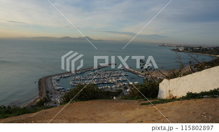 シディブサイド、ビュースポットから見るチュニス湾【チュニジア】 115802897