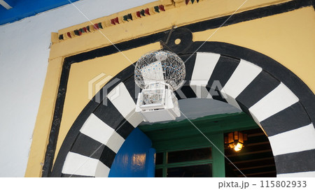 入口に飾られてある、幸せを運ぶの鳥かご【チュニジア・シディブサイド】 115802933