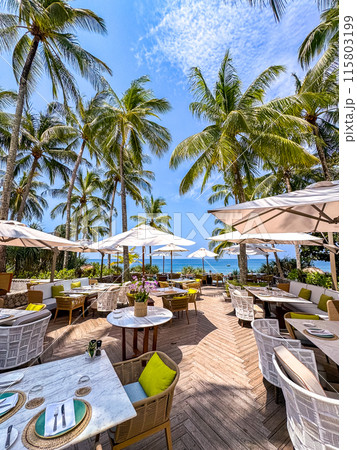 Restaurant bar on the beach in trisara beach in Bang Tao, Phuket, Thailand 115803199