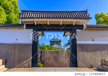 大阪府　大阪市　大阪城公園の中にある大阪城と桜門 115804637