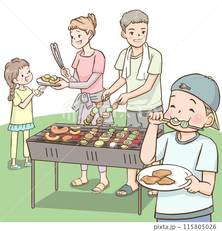 バーベキューをする家族 バーベキューをする家族 115805026