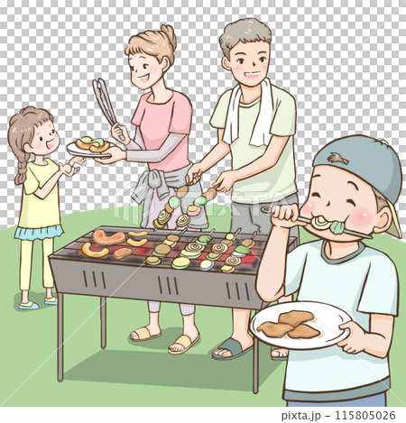 バーベキューをする家族 バーベキューをする家族 115805026