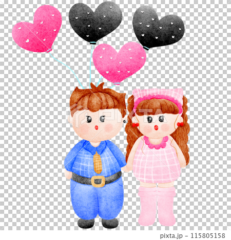 cartoon boy and girl holding hearts 115805158