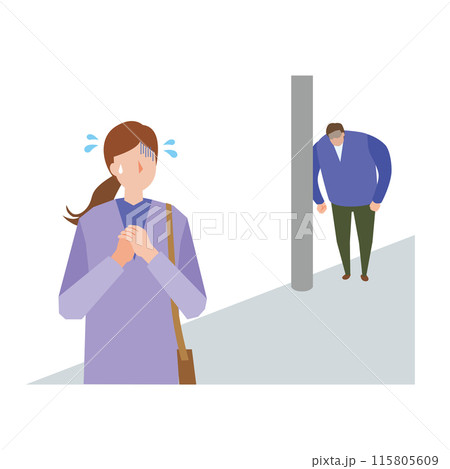 ストーカーにおびえる女性のイメージイラスト 115805609