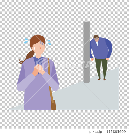 ストーカーにおびえる女性のイメージイラスト 115805609