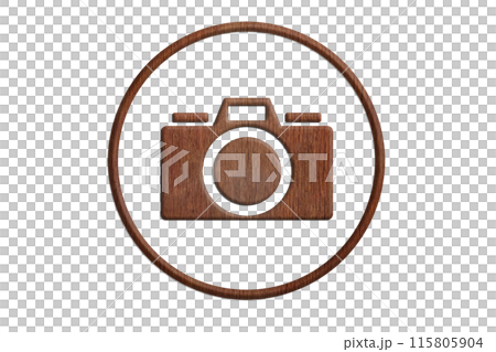 Wooden camera icon with a round frame Wooden camera icon with a round frame 115805904