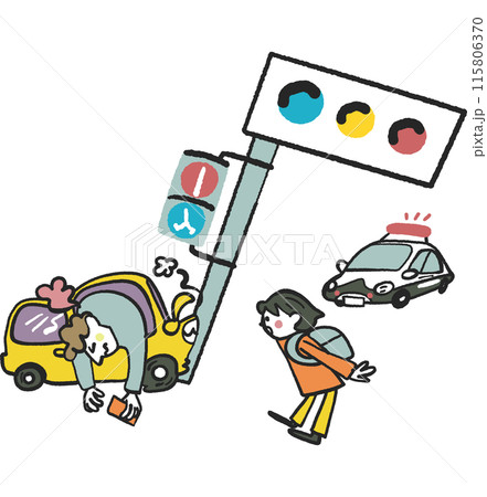 交通事故の現場に遭遇する登下校中の小学生　ストックイラスト素材 115806370