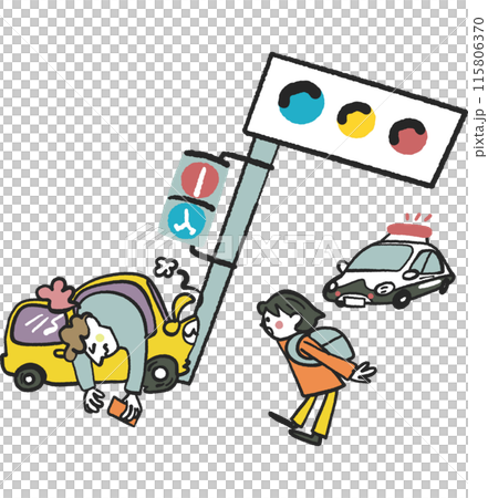 交通事故の現場に遭遇する登下校中の小学生　ストックイラスト素材 115806370