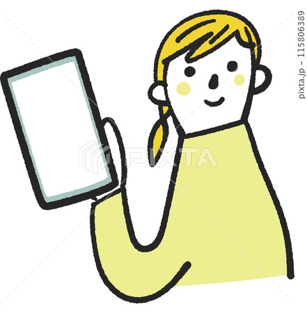 スマホを手に持つ人物 ストックイラスト素材 スマホを手に持つ人物 ストックイラスト素材 115806389