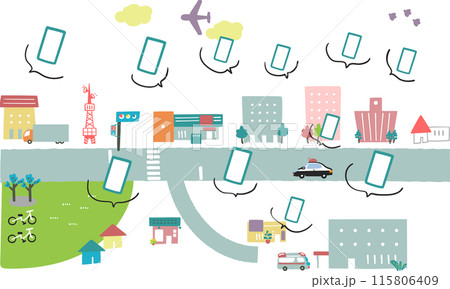 スマホと情報と都市、または地方都市　ストックイラスト素材 115806409
