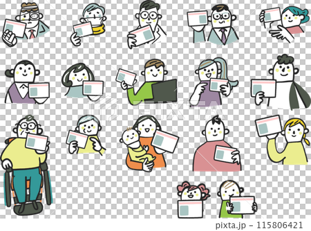 Various people holding smartphones - set stock illustration material 115806421