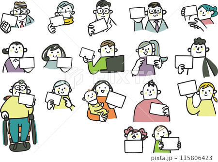 スマホを手に持つ様々な人々 セットのストックイラスト素材 スマホを手に持つ様々な人々 セットのストックイラスト素材 115806423