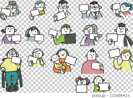 スマホを手に持つ様々な人々 セットのストックイラスト素材 スマホを手に持つ様々な人々 セットのストックイラスト素材 115806423