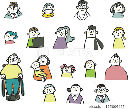 市井の人々 セットのストックイラスト素材 市井の人々 セットのストックイラスト素材 115806425