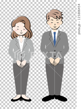 Men and women in suits bowing, full body 115806454