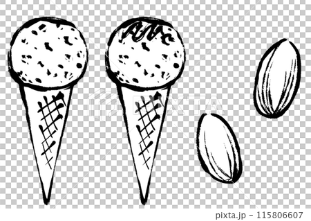 筆タッチのアーモンドフレーバーのアイスクリームの線画イラストセット 115806607