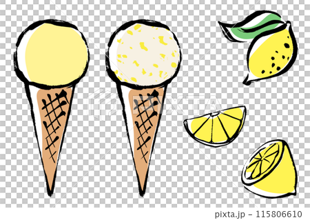 筆タッチのレモンフレーバーのアイスクリームのイラストセット 115806610