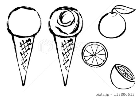 筆タッチのオレンジフレーバーのアイスクリームの線画イラストセット 115806613