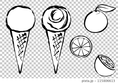 筆タッチのオレンジフレーバーのアイスクリームの線画イラストセット 115806613