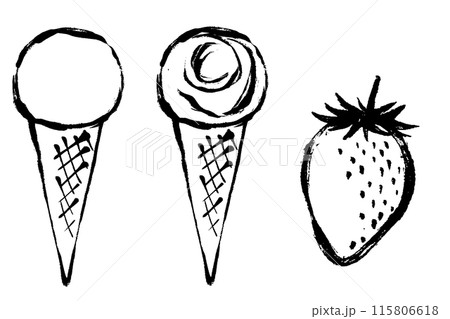 筆タッチのストロベリーフレーバーのアイスクリームの線画イラストセット 115806618